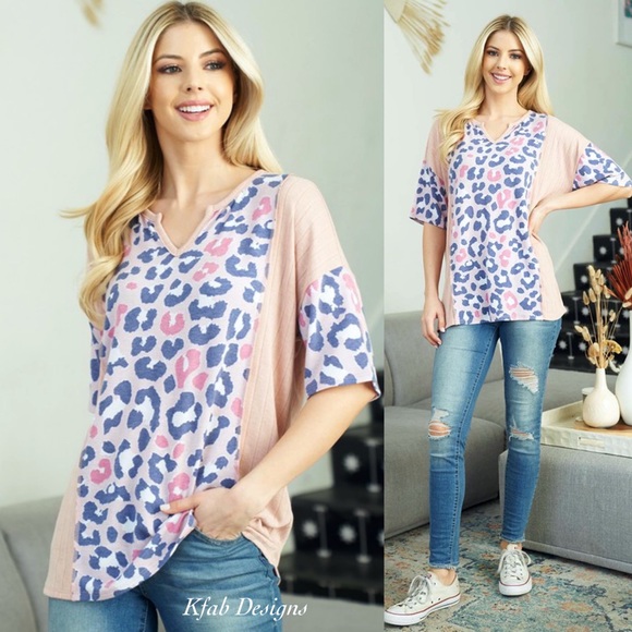 ❤️LAST! V Neck Ribbed Leopard Print Soft Contrast Top! - Picture 4 of 6